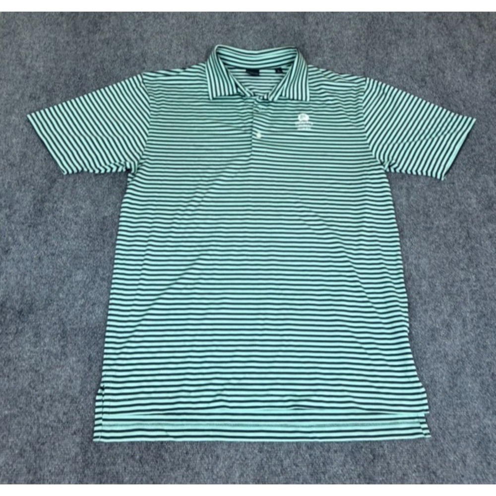 DUNNING Mens Green White Stripe Polo SHirt Short SleeveSize XL‎ W/PALMETTO DUNES